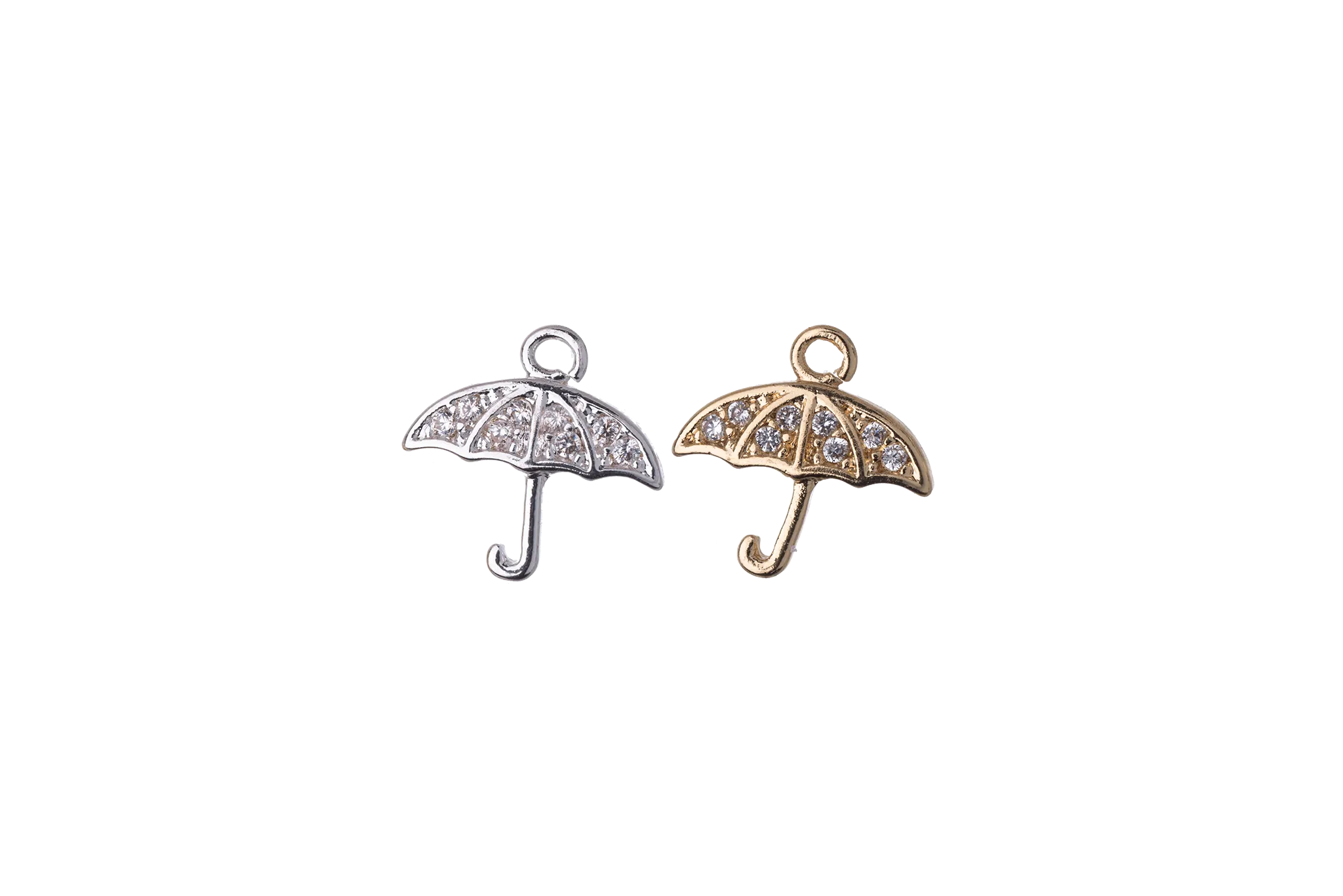 10mm x 10mm Cubic Zirconia Umbrella Charm - Plated Brass - Sold Individually - K119