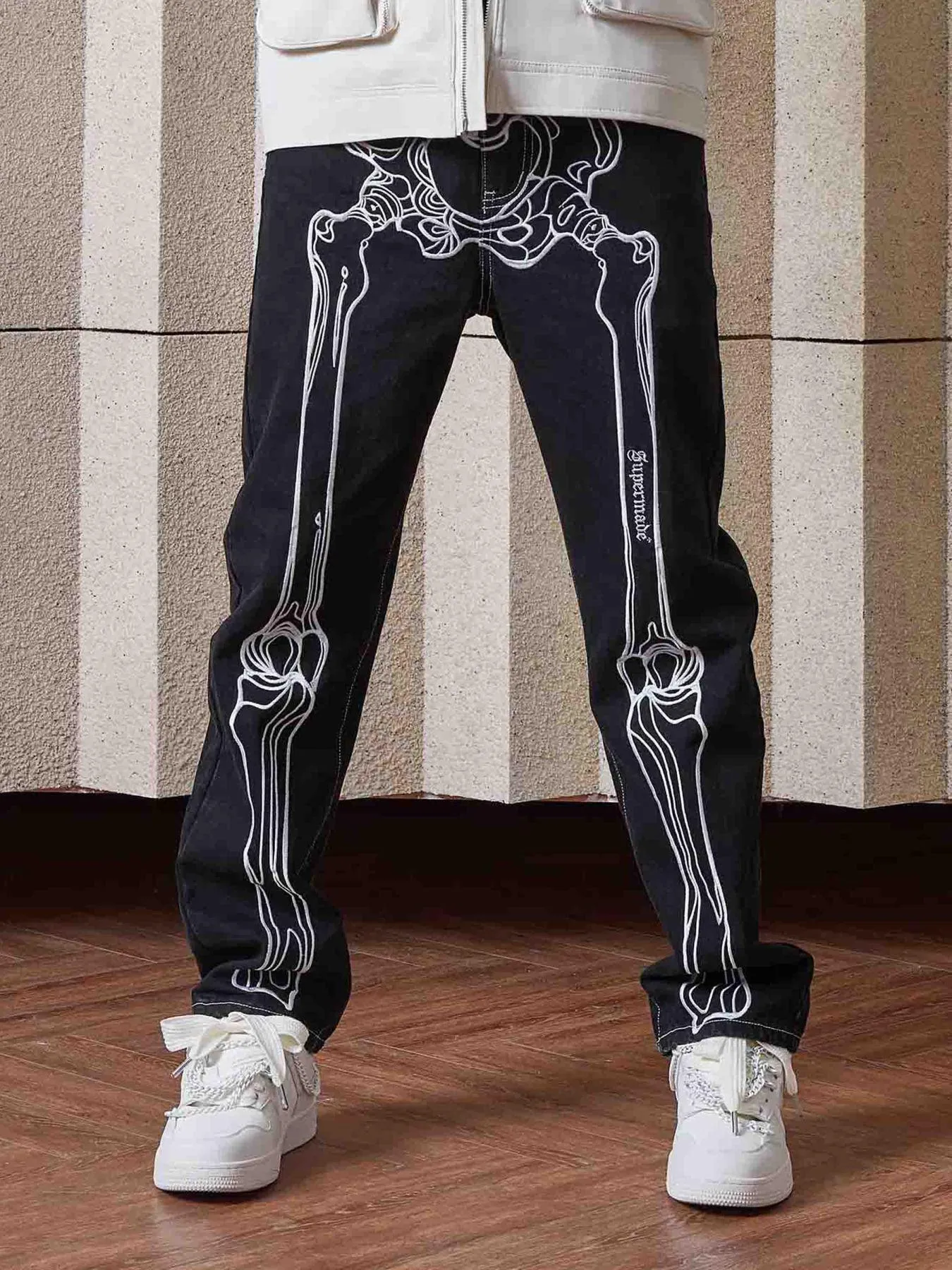 1984 Hip Hop Bones Embroidered Jeans - 1859