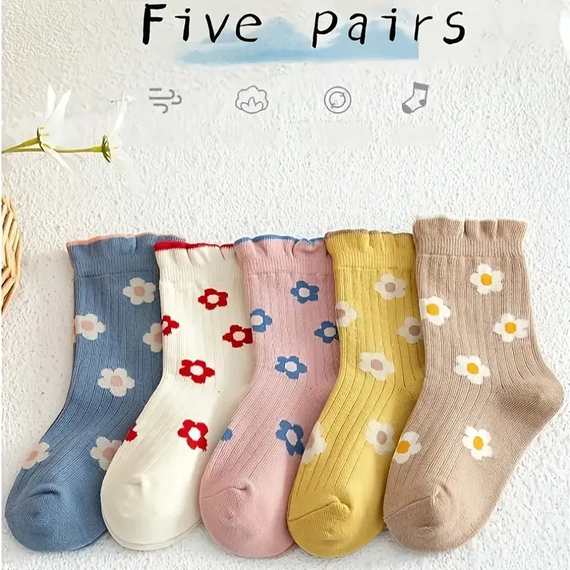 5pcs Youngsters' Breathable & Soft Crew Socks