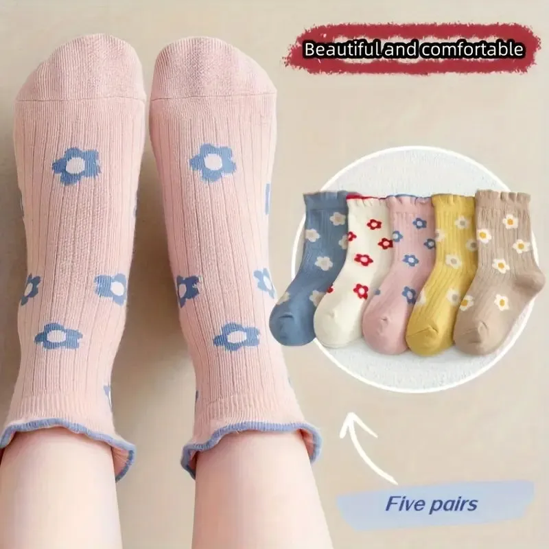 5pcs Youngsters' Breathable & Soft Crew Socks