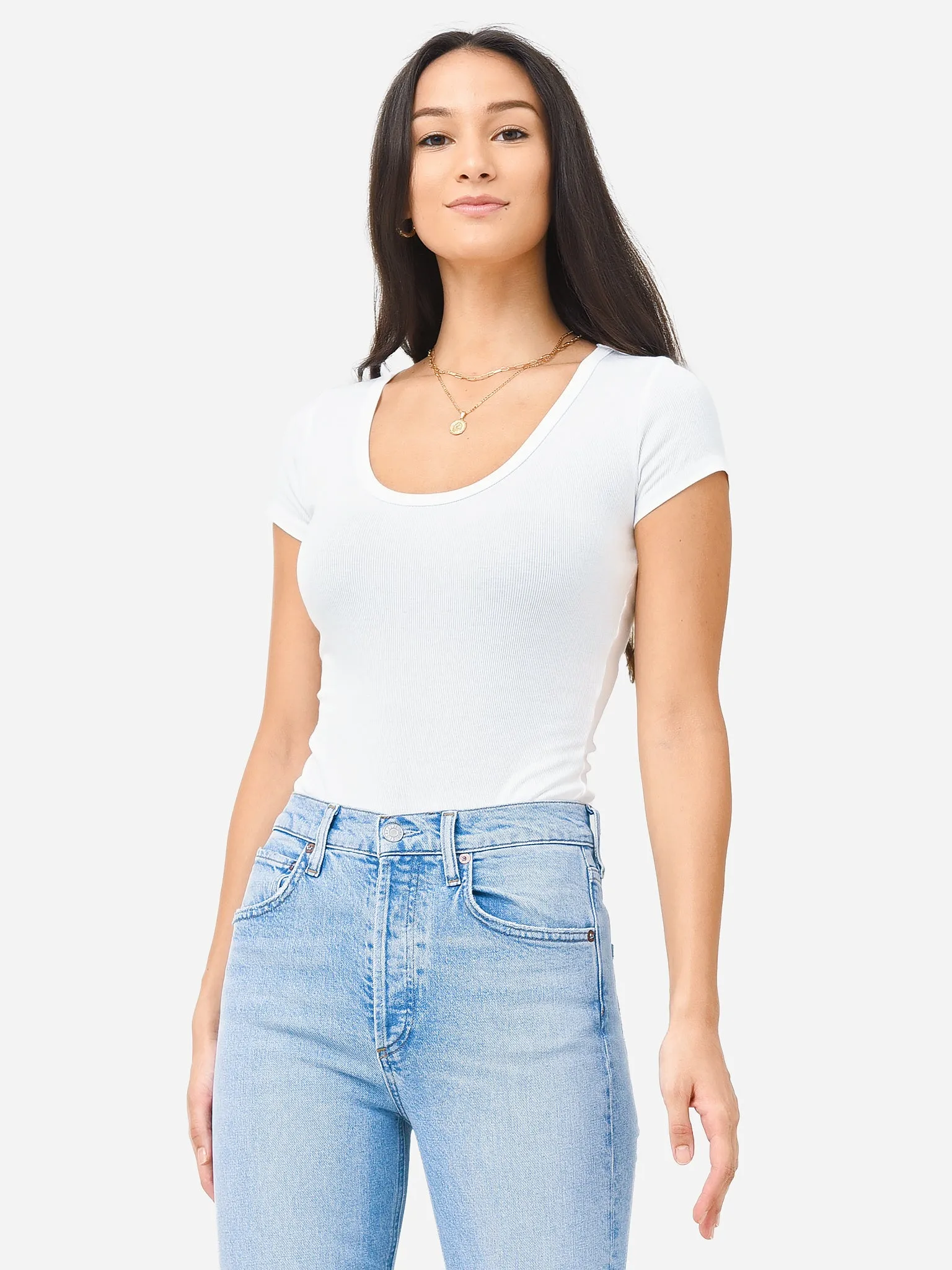 Agolde Women's Short Sleeve Ribbed Bodysuit