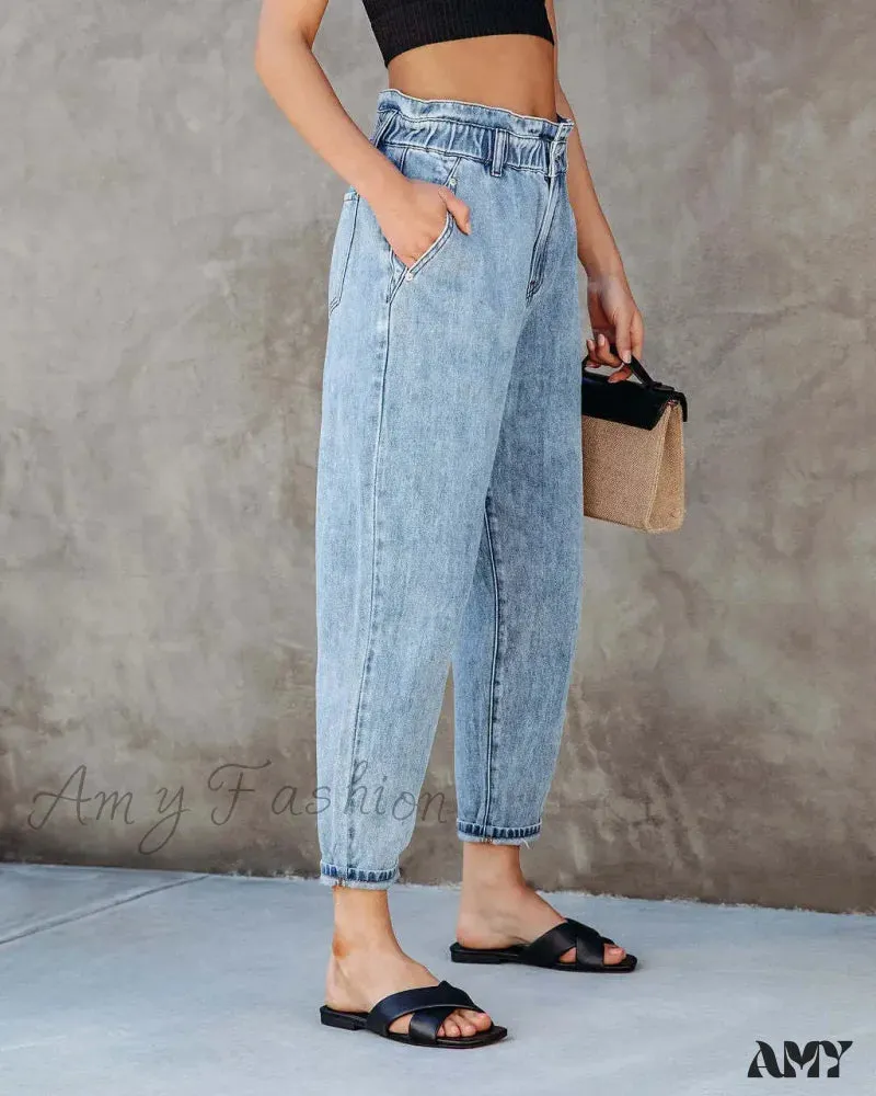 Amy Fashion - 2024 Women New Women Fashion Streetwear Vintage Blue for Women High Waist Denim Harem Jean