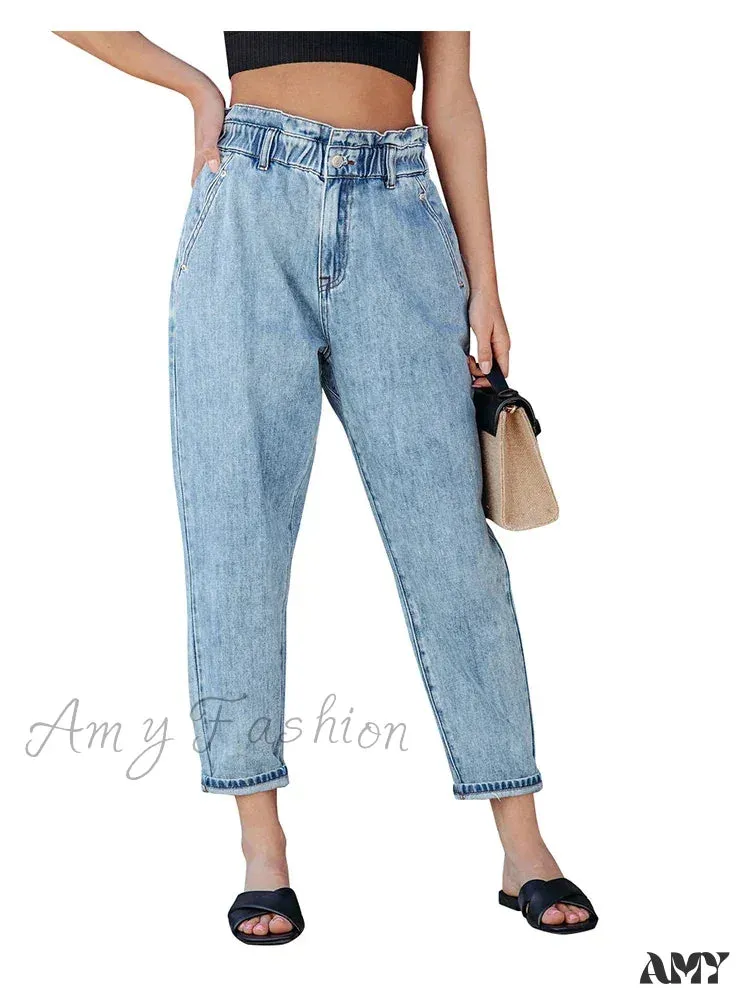 Amy Fashion - 2024 Women New Women Fashion Streetwear Vintage Blue for Women High Waist Denim Harem Jean