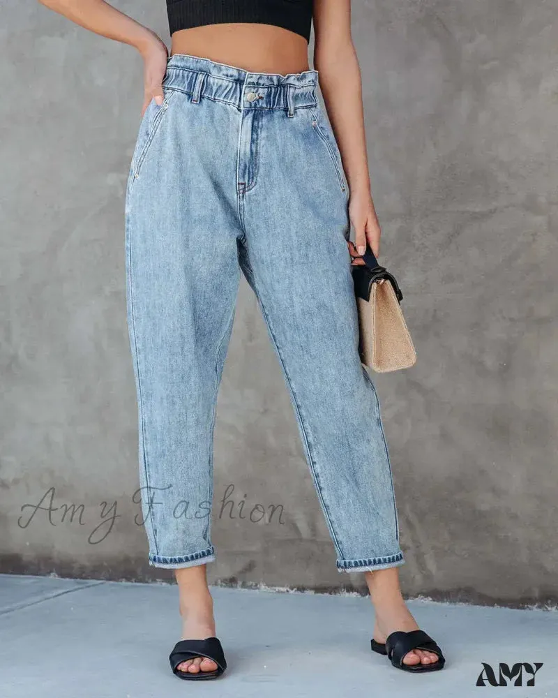 Amy Fashion - 2024 Women New Women Fashion Streetwear Vintage Blue for Women High Waist Denim Harem Jean