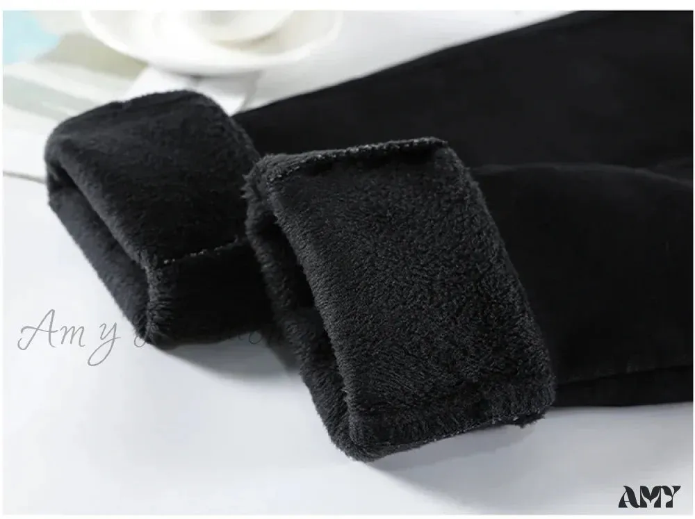 Amy Fashion - Winter Women Thick Velvet High Waist Skinny Casual Lady Denim Pencil Pants Plus Size Fleece Warm Slim Fit Stretch Trousers Jean