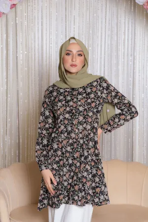 Avery Floral Fit & Flare Top - Black