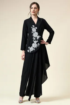 Black Floral Embroiderd Black Blazer Co-Ord Set