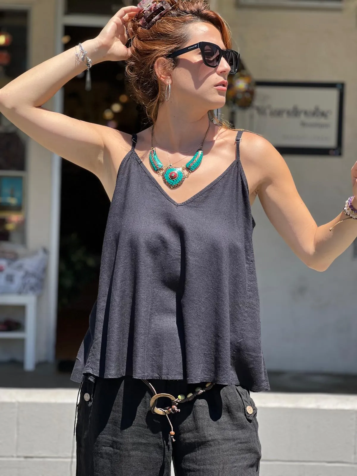 Black Viscose Tunic with Adjustable Strap