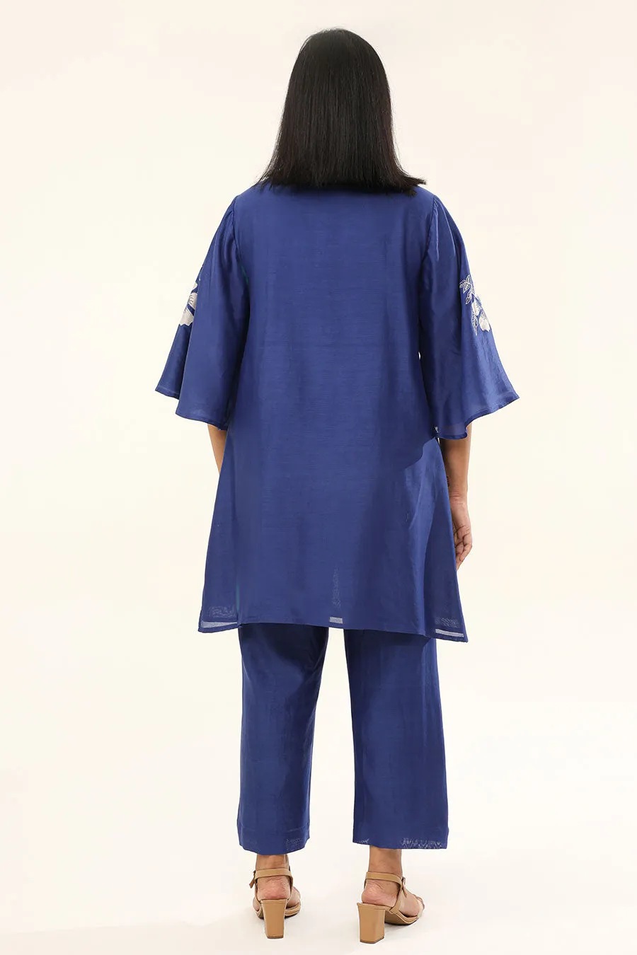 Blue Camellia Embroidered Tunic & Pant Set