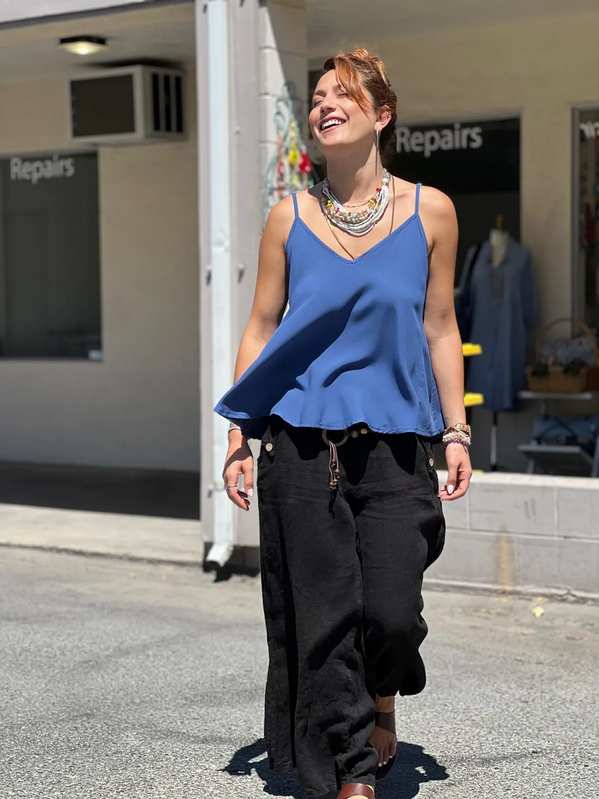 Blue Viscose Tunic with Adjustable Strap