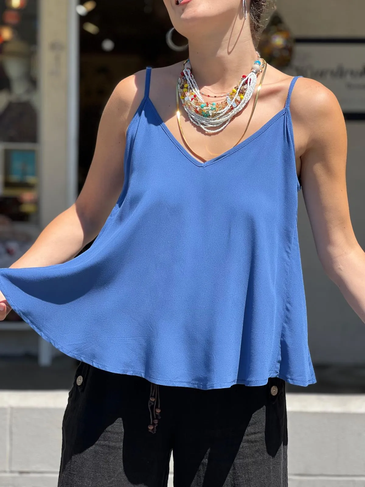 Blue Viscose Tunic with Adjustable Strap