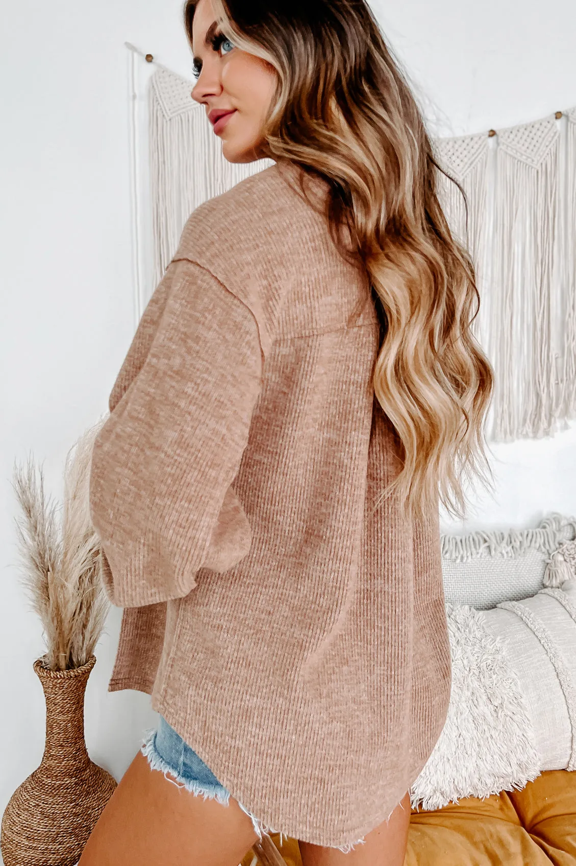 Brilliant Basic Ribbed Fleece Shacket (Mocha)