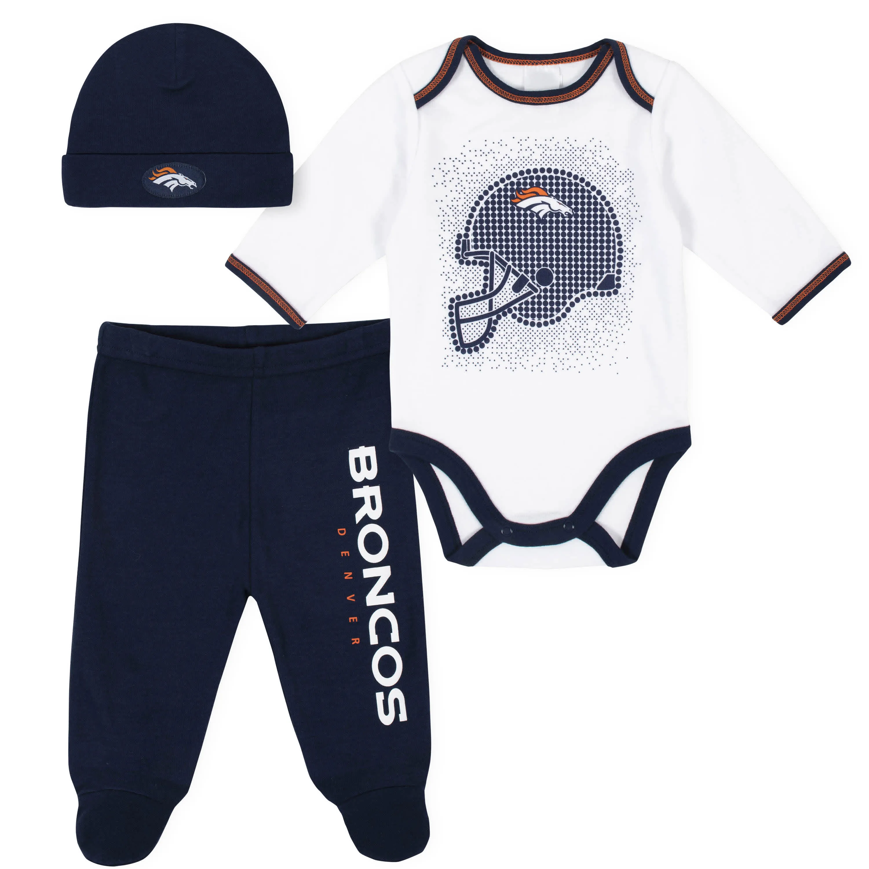 Broncos Baby Boys 3-Piece Bodysuit, Pant, and Cap Set