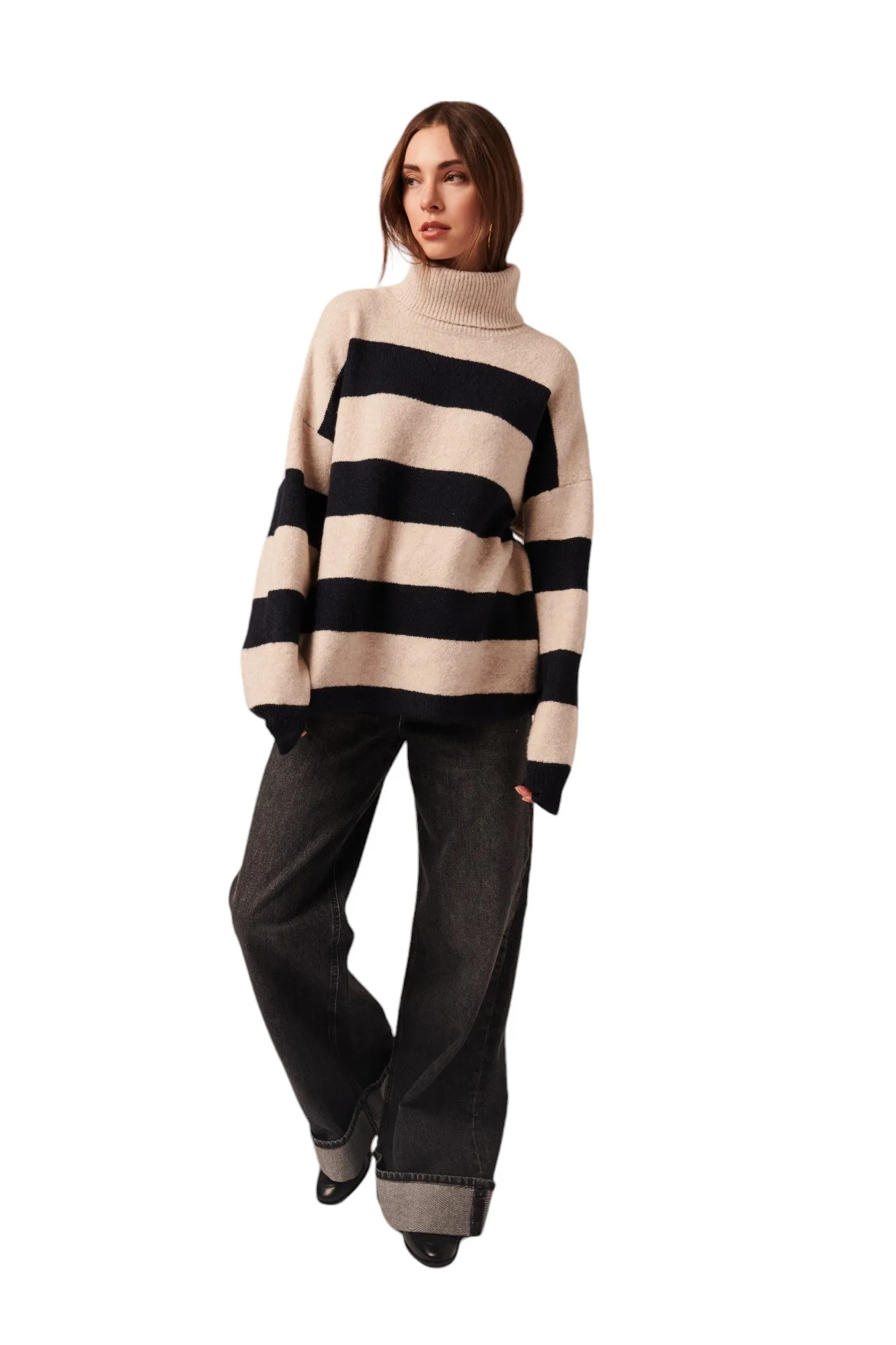 Bronx Turtleneck - Cream and Black Stripe