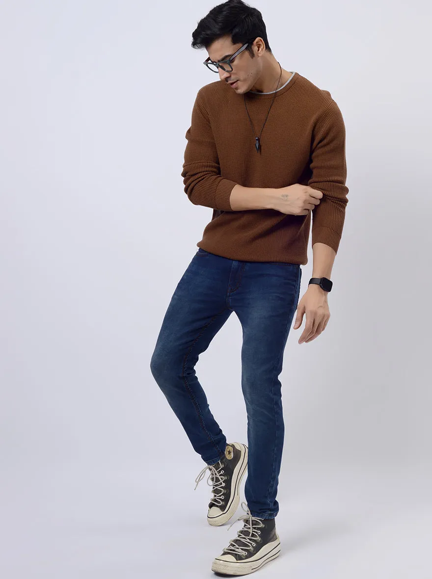 Brown Solid Regular Fit Winter T-Shirt | JadeBlue