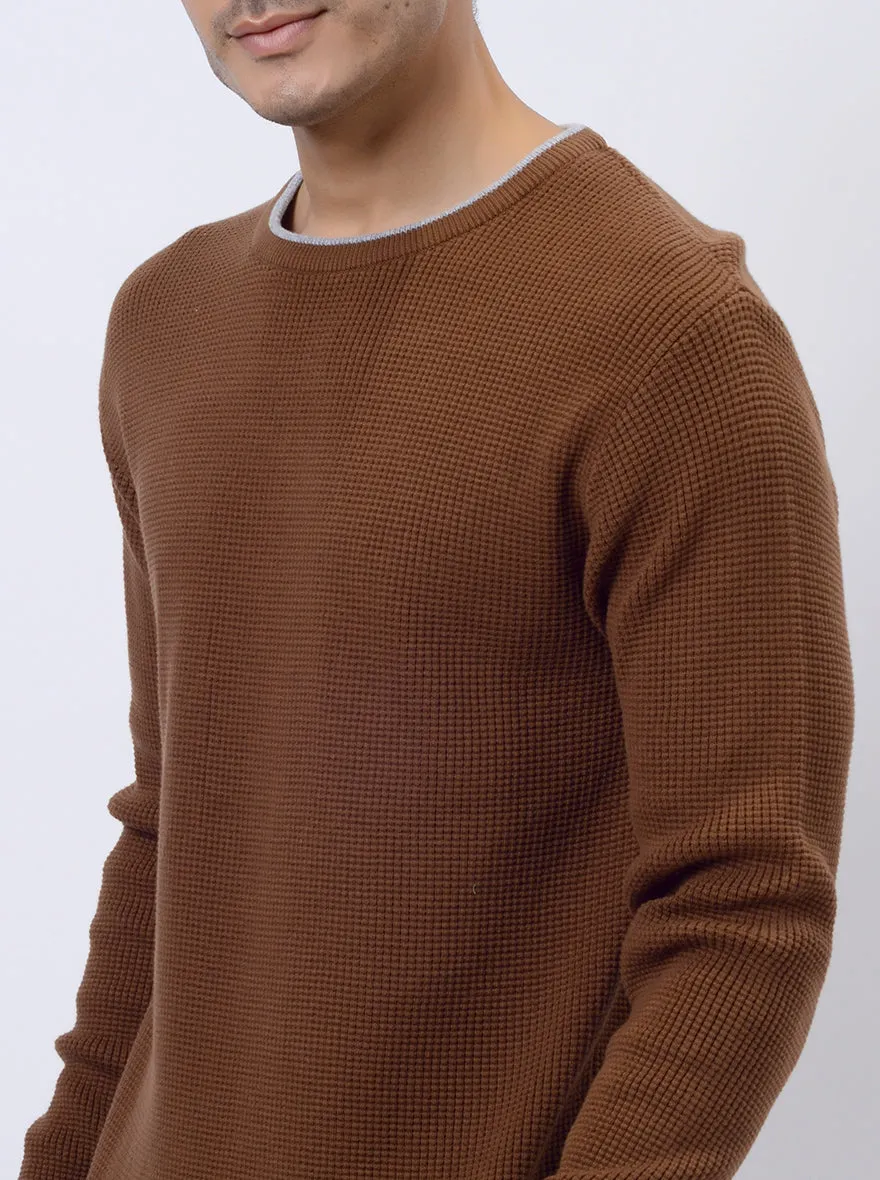 Brown Solid Regular Fit Winter T-Shirt | JadeBlue