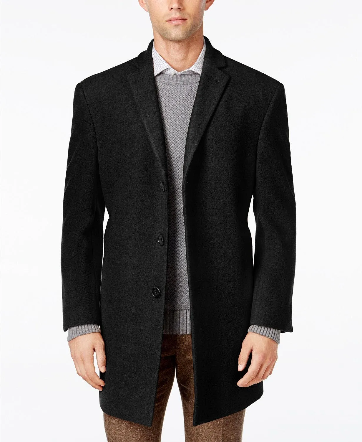 Calvin Klein Men's Prosper Wool-Blend X-Fit Over Coat 48L Black