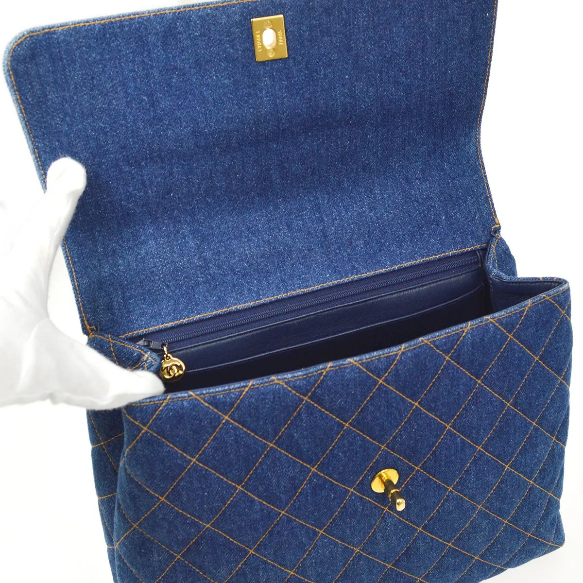 CHANEL 1996-1997 Denim Quilted Kelly 30 90049