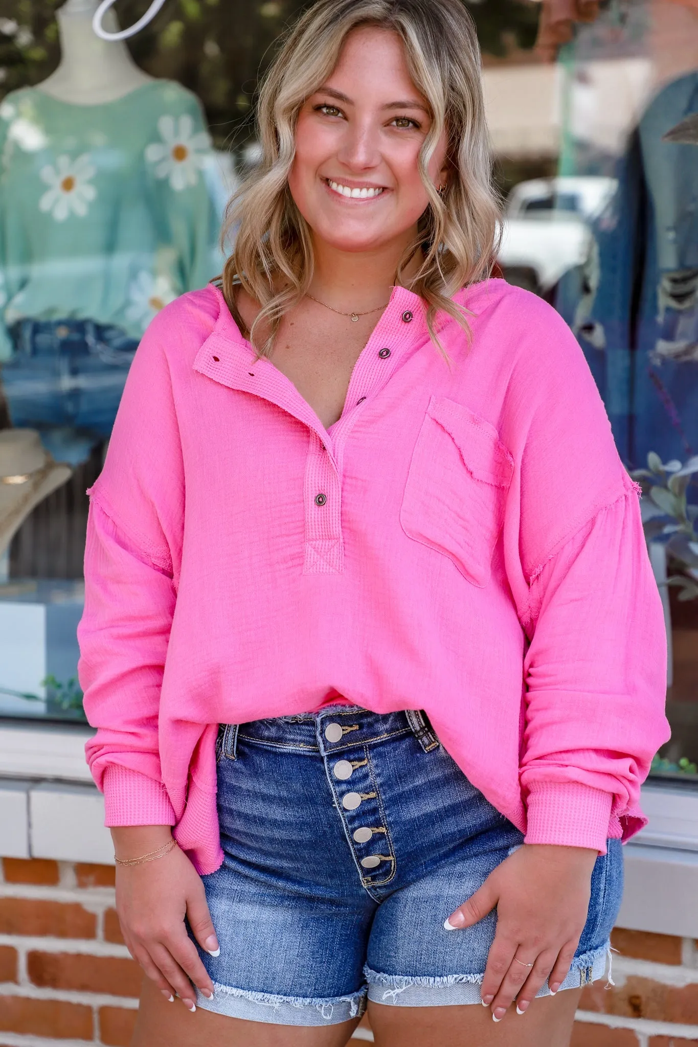 Charlotte Button Up Tunic--Pink