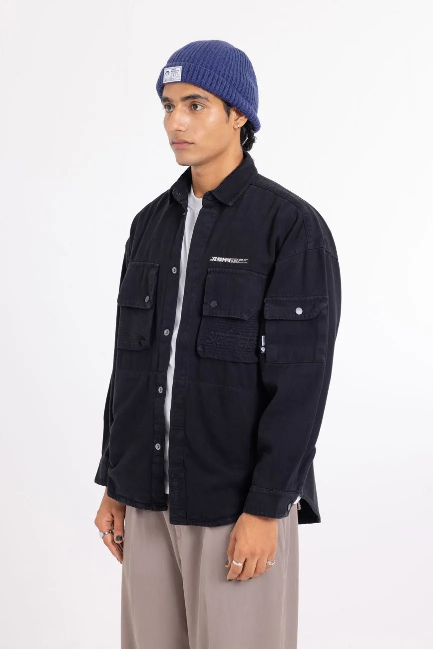 Cotton Twill Shacket // Black