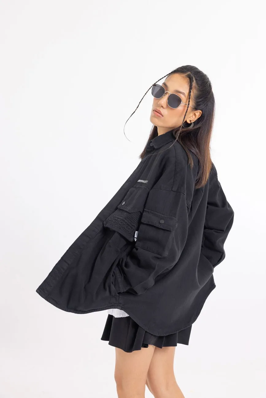 Cotton Twill Shacket // Black