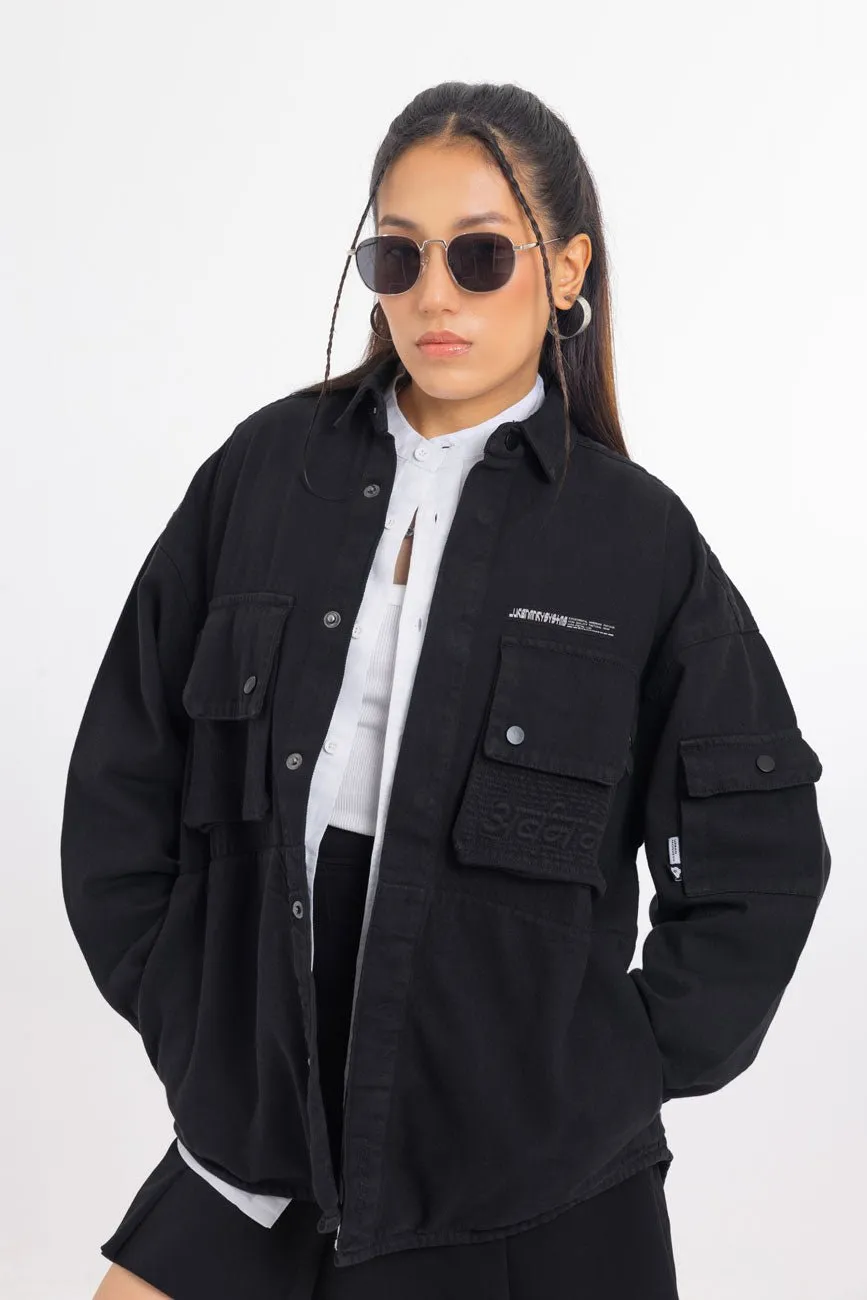 Cotton Twill Shacket // Black