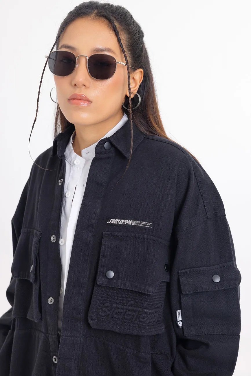 Cotton Twill Shacket // Black