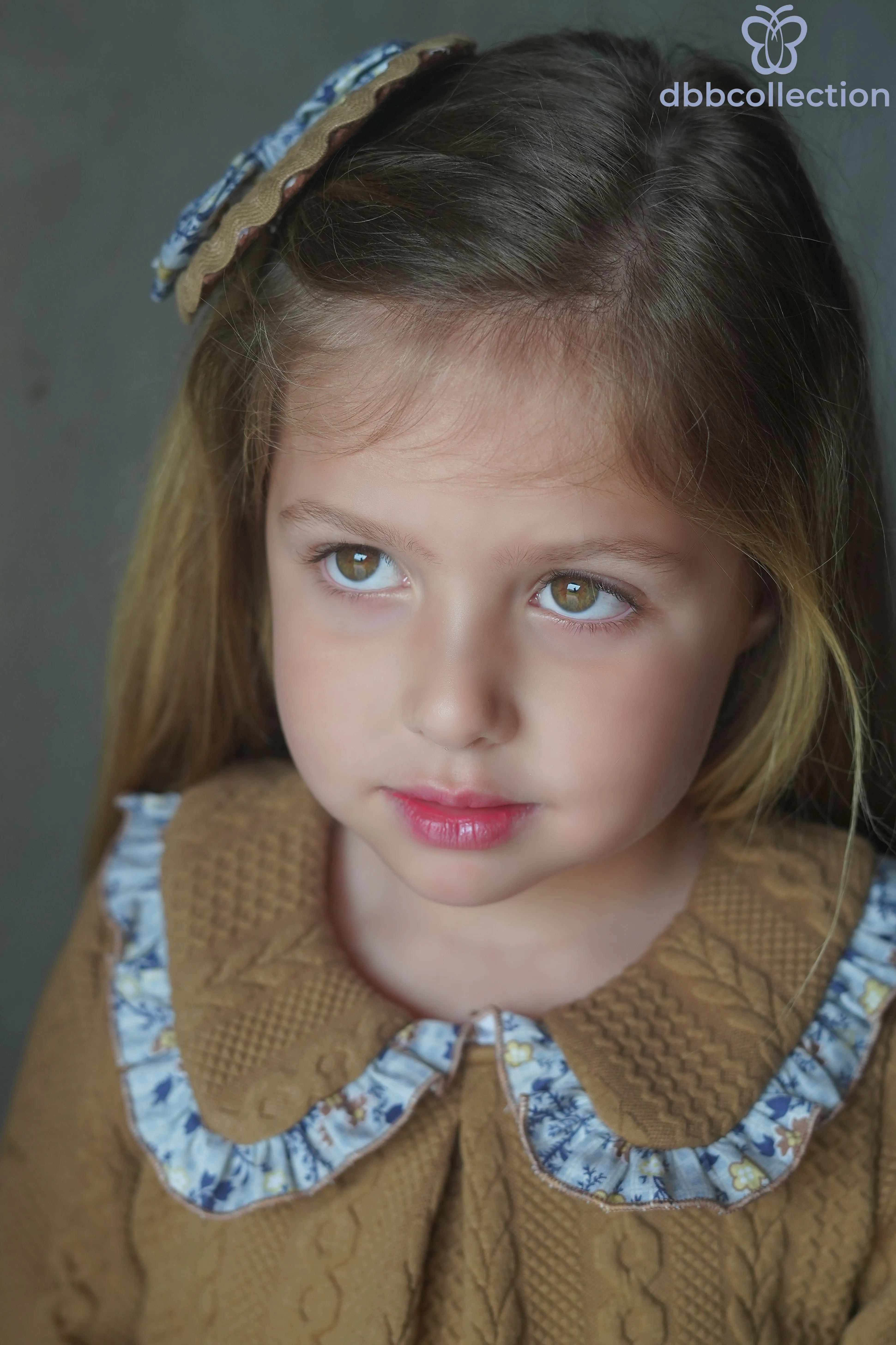 DBB Collection AW24 - Girls Camel & Blue Print Dress & Headpiece