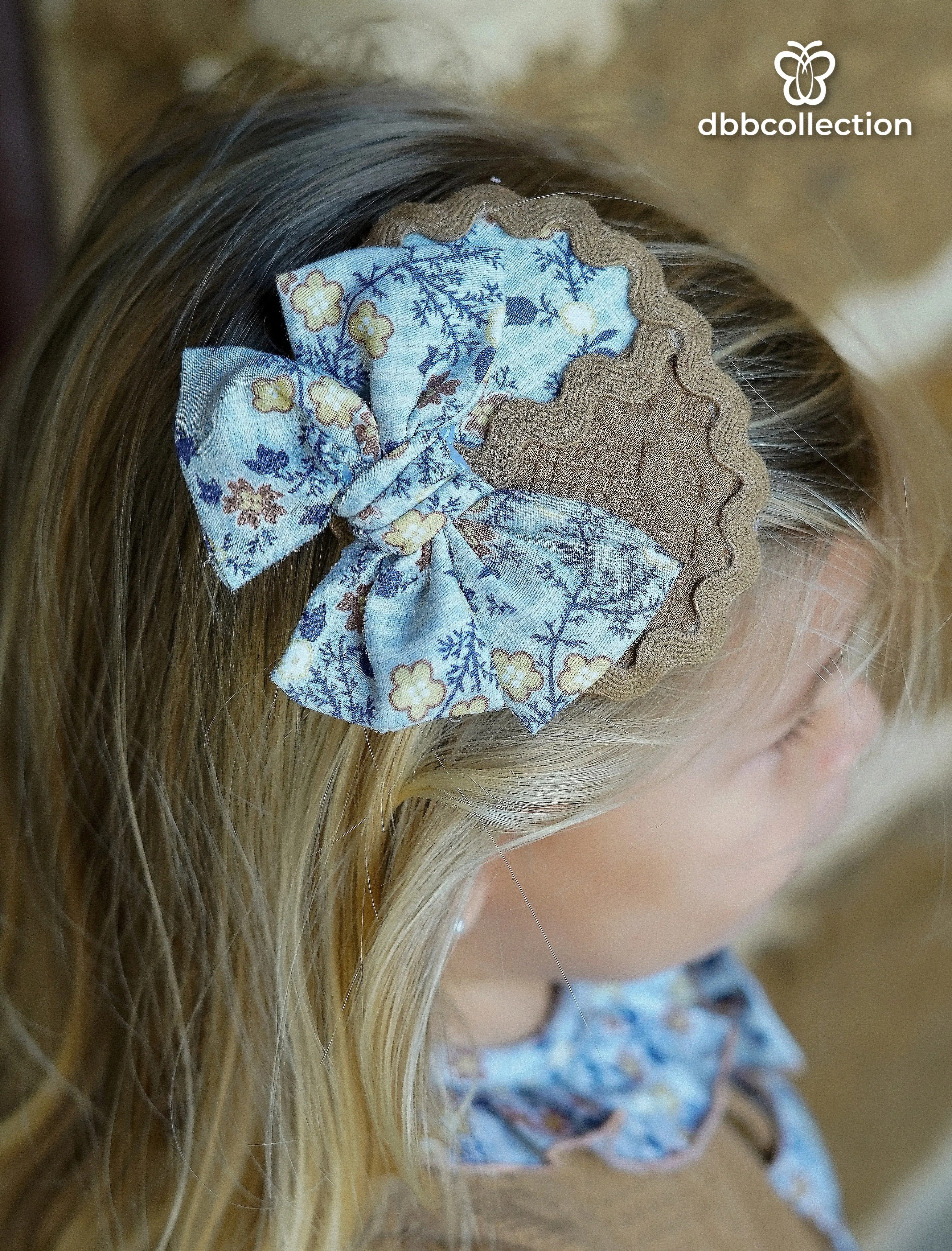 DBB Collection AW24 - Girls Camel & Blue Print Dress & Headpiece