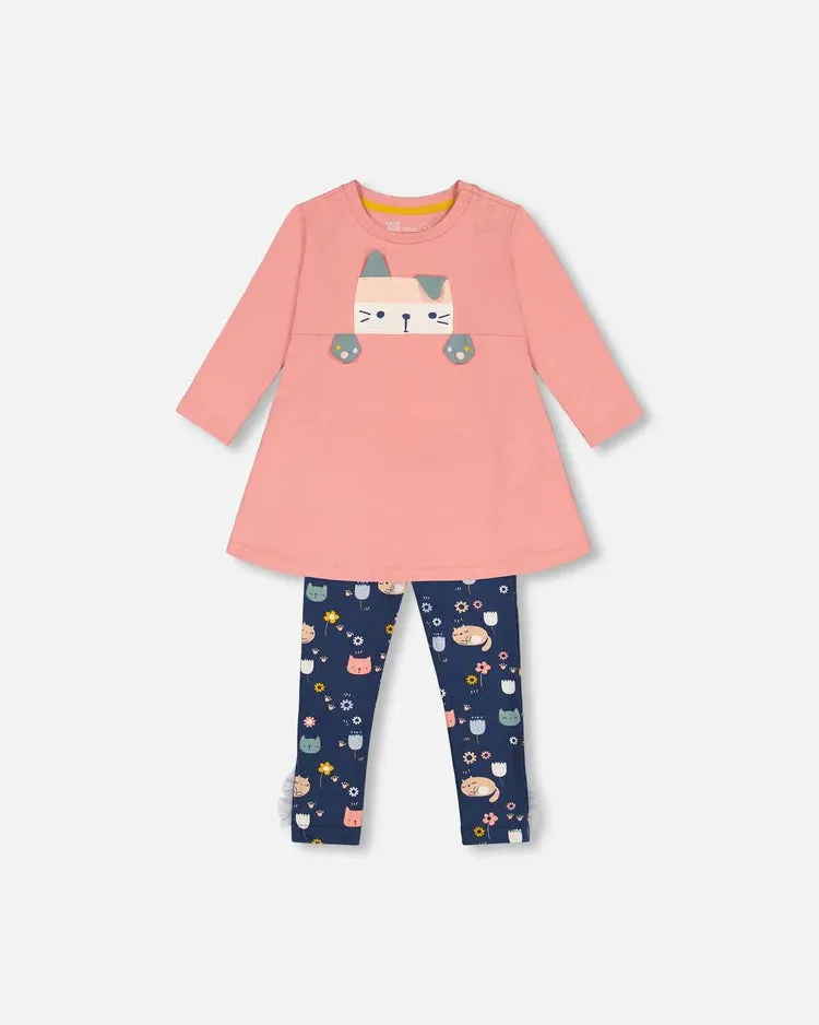 Deux Par Deux Printed Tunic & Leggings Set - Cat