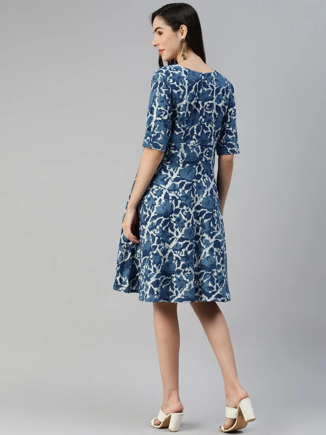 Divena Indigo Hand Block Printed Short Dress