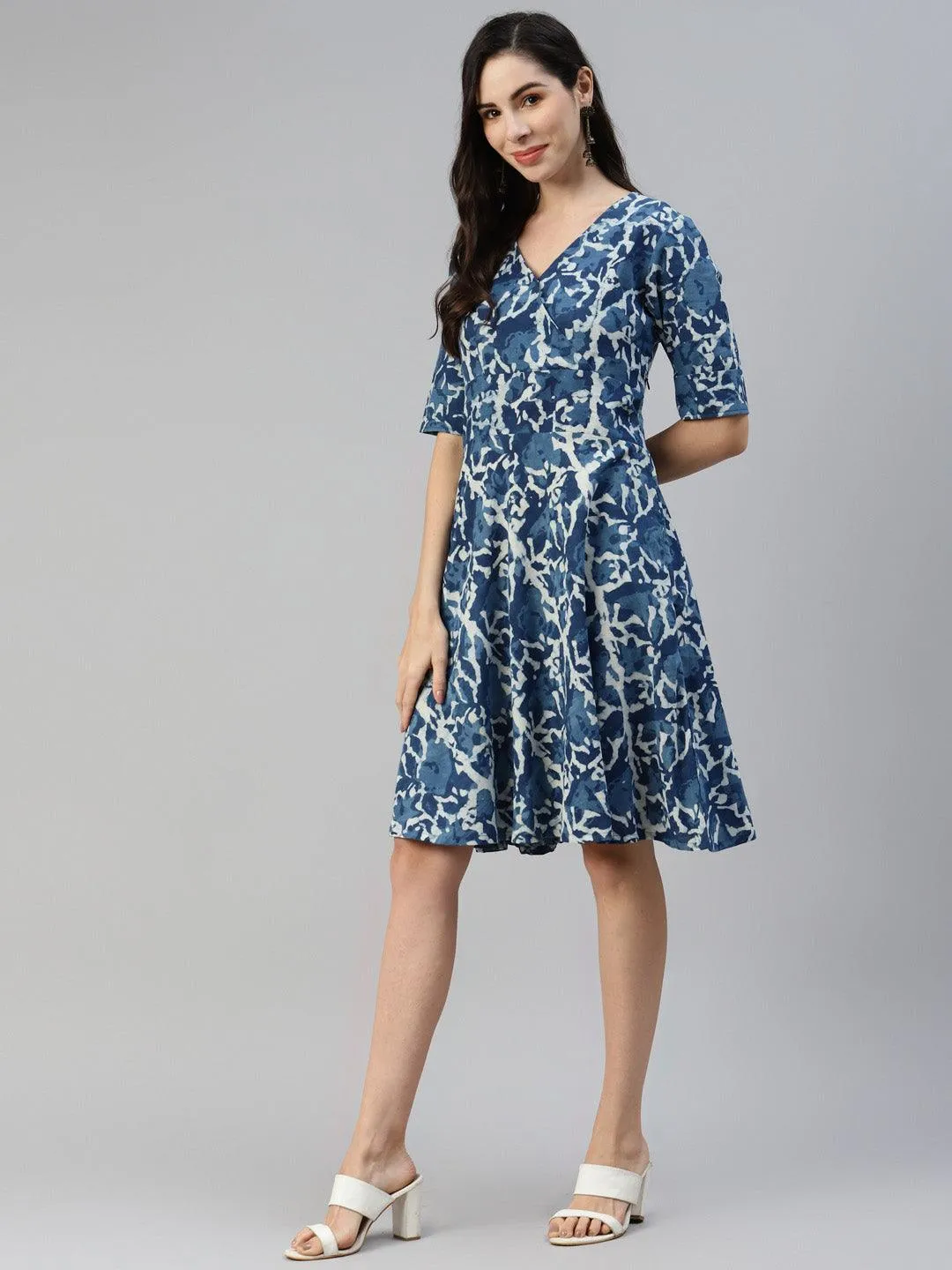 Divena Indigo Hand Block Printed Short Dress