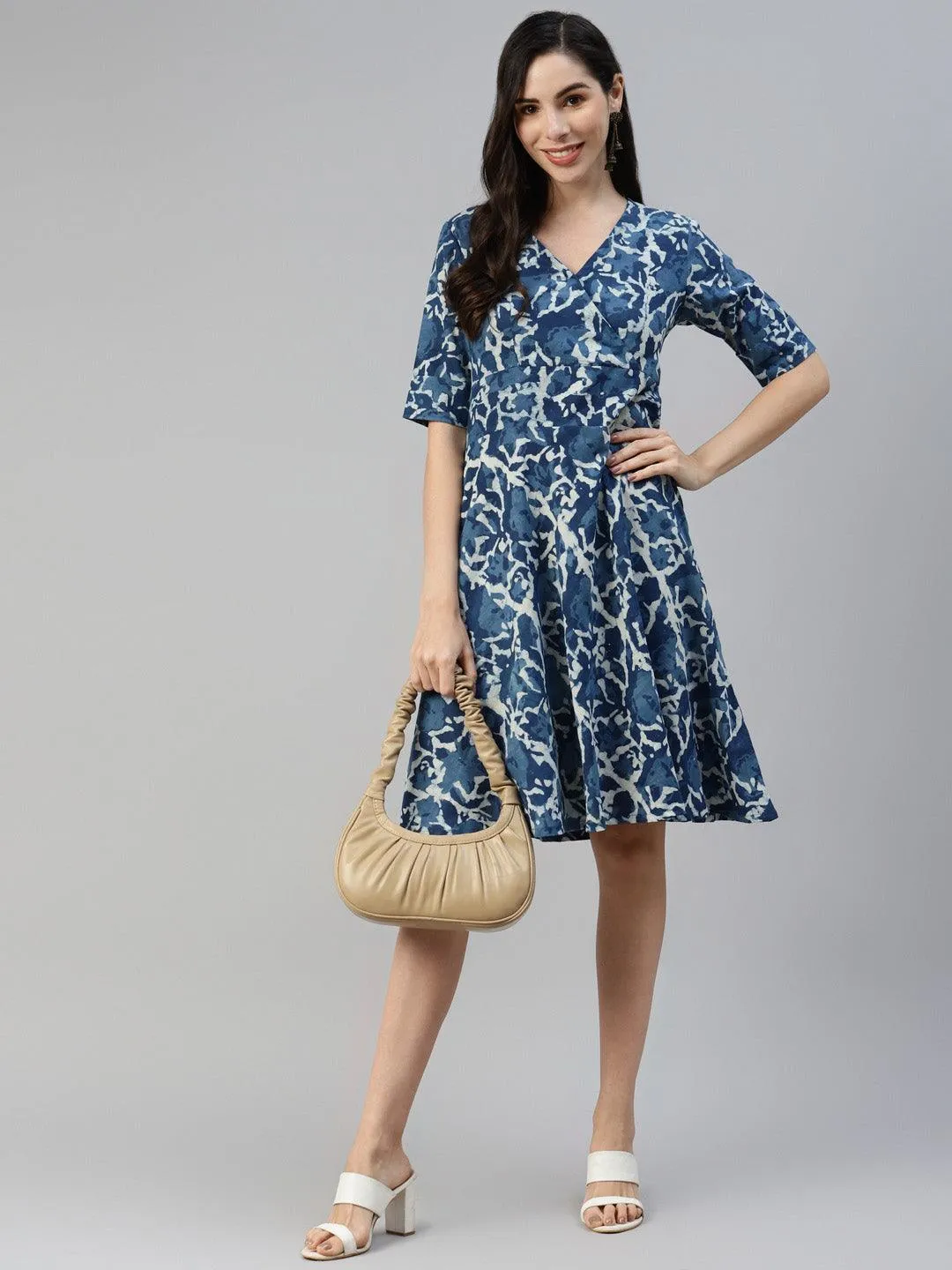Divena Indigo Hand Block Printed Short Dress