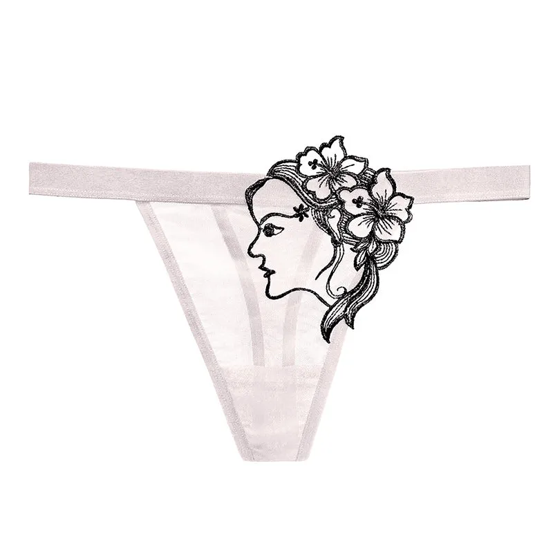 Embroidered breathable tulle temptation sexy panties