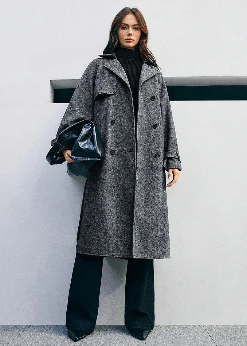 Gia Double Breast Felt Coat in Charcoal Gray