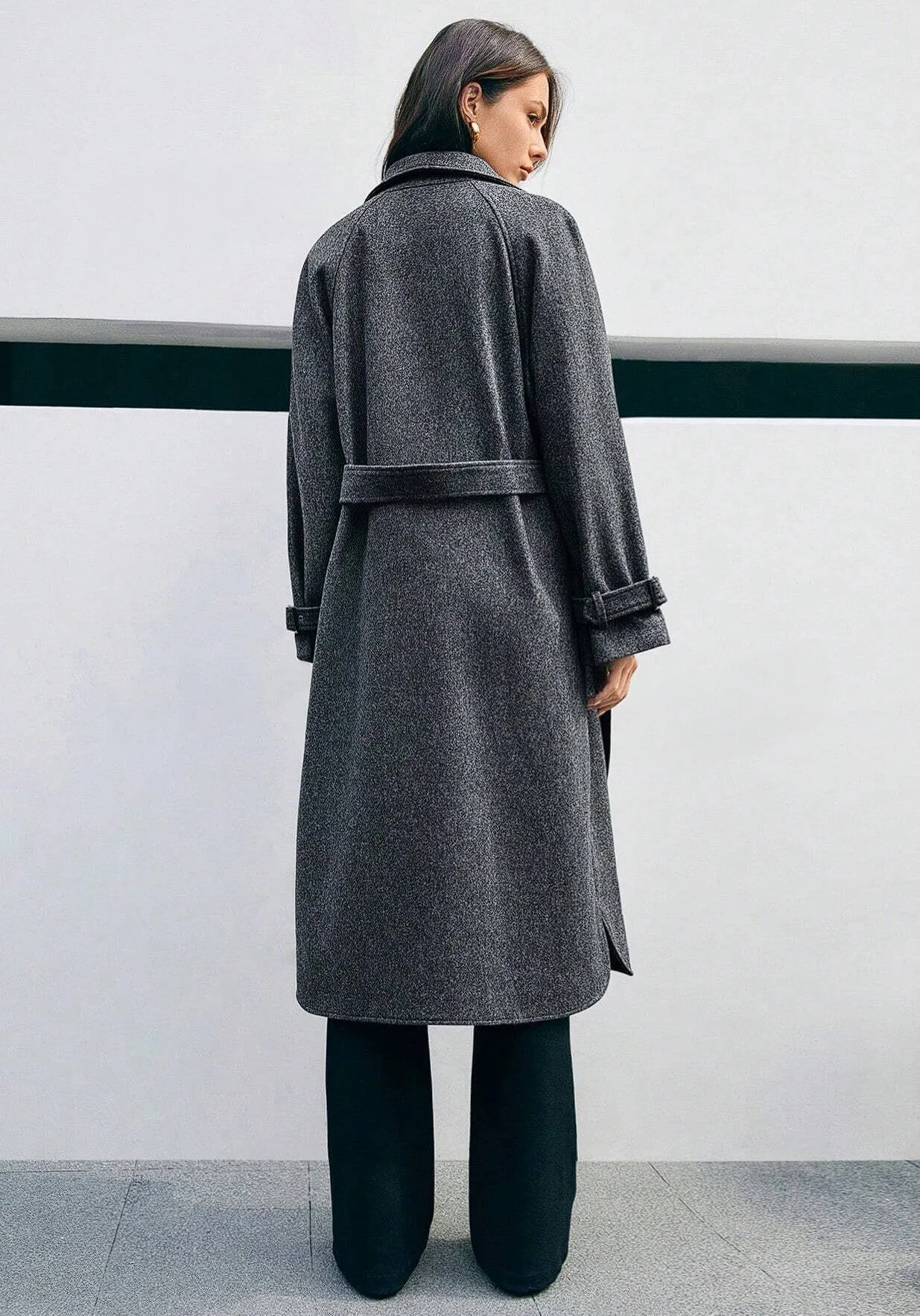 Gia Double Breast Felt Coat in Charcoal Gray