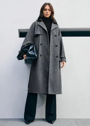 Gia Double Breast Felt Coat in Charcoal Gray