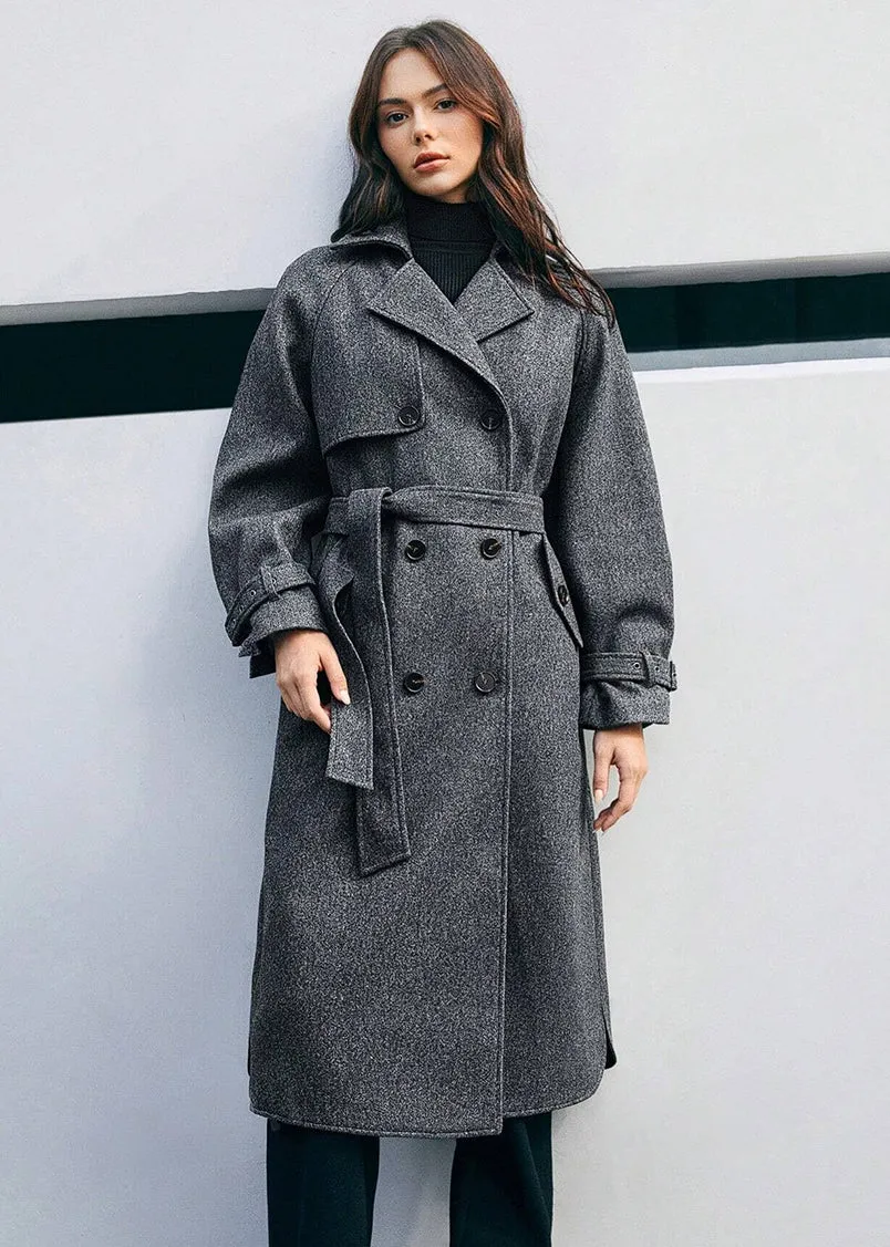 Gia Double Breast Felt Coat in Charcoal Gray
