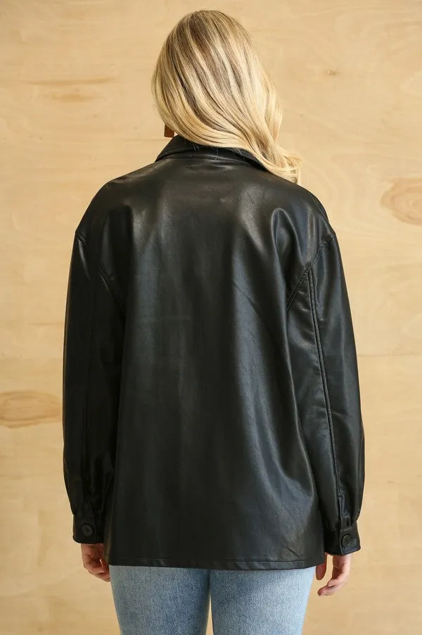 GiGio Faux Leather Button Down Shackets