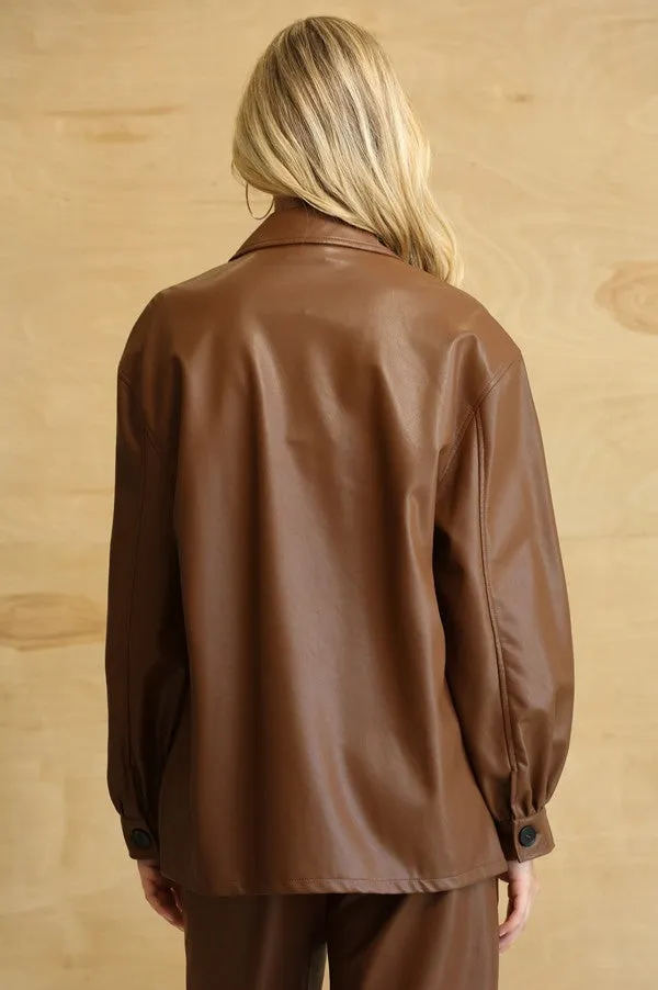 GiGio Faux Leather Button Down Shackets