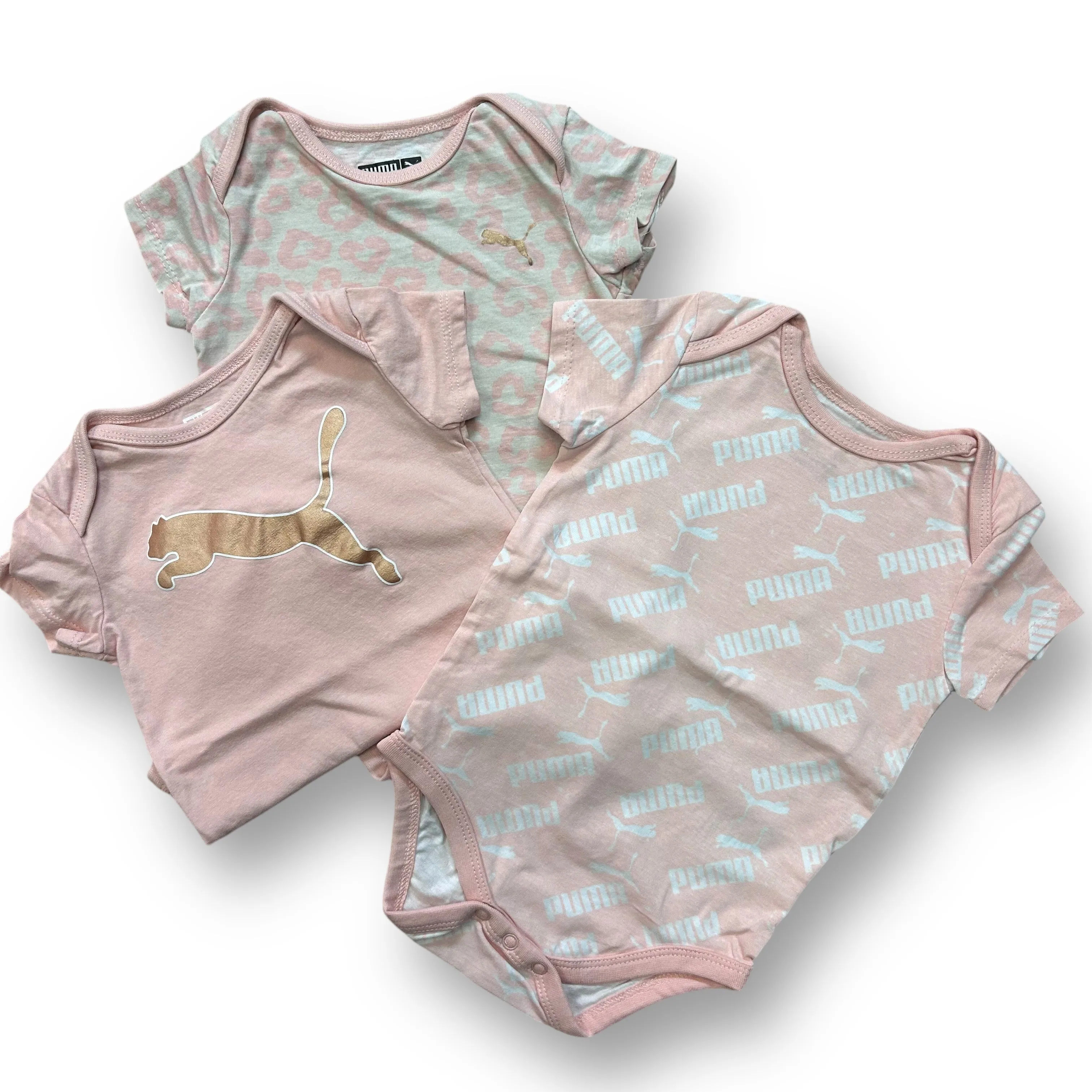 Girls Puma Size 6-9 Months Pink & White 3-Pc Short Sleeve Snap Bottom Bodysuit