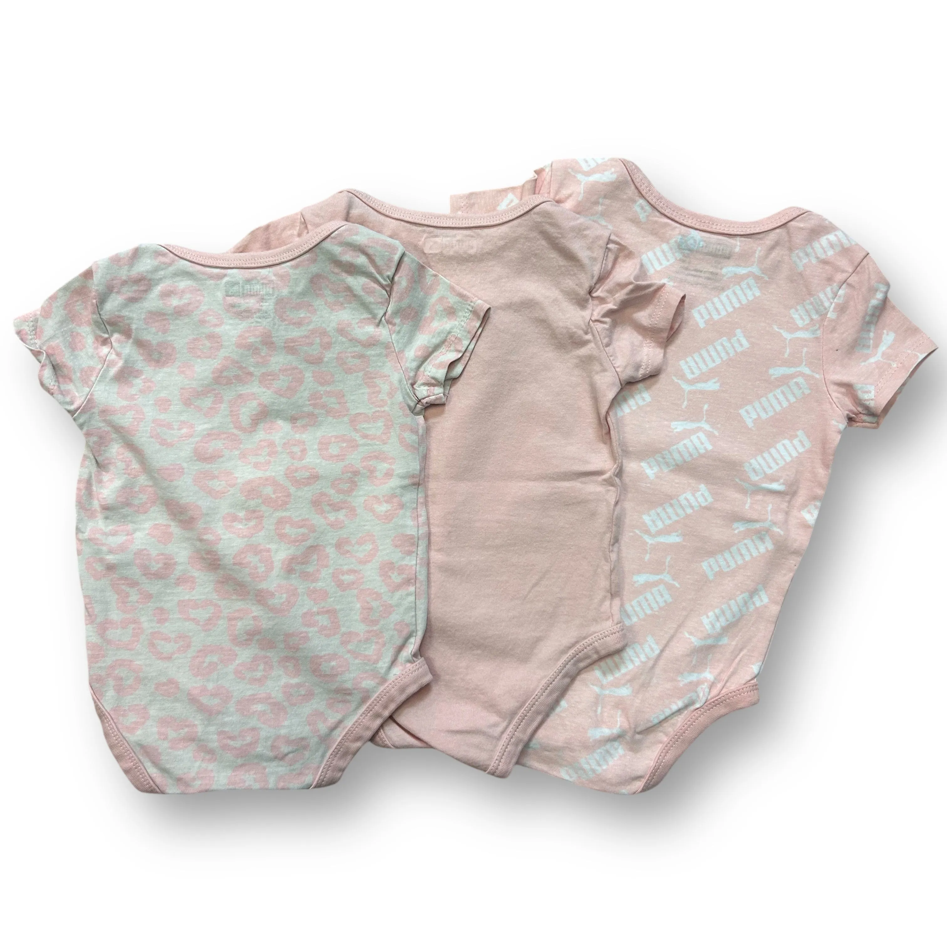 Girls Puma Size 6-9 Months Pink & White 3-Pc Short Sleeve Snap Bottom Bodysuit