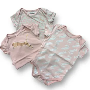 Girls Puma Size 6-9 Months Pink & White 3-Pc Short Sleeve Snap Bottom Bodysuit