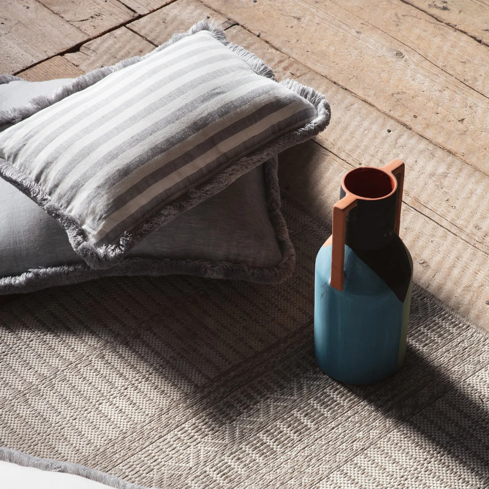 HAPPY LINEN PILLOW | GREY WITH GREY FRINGES SOFT LINEN CUSHION WITH COTTON FRINGES