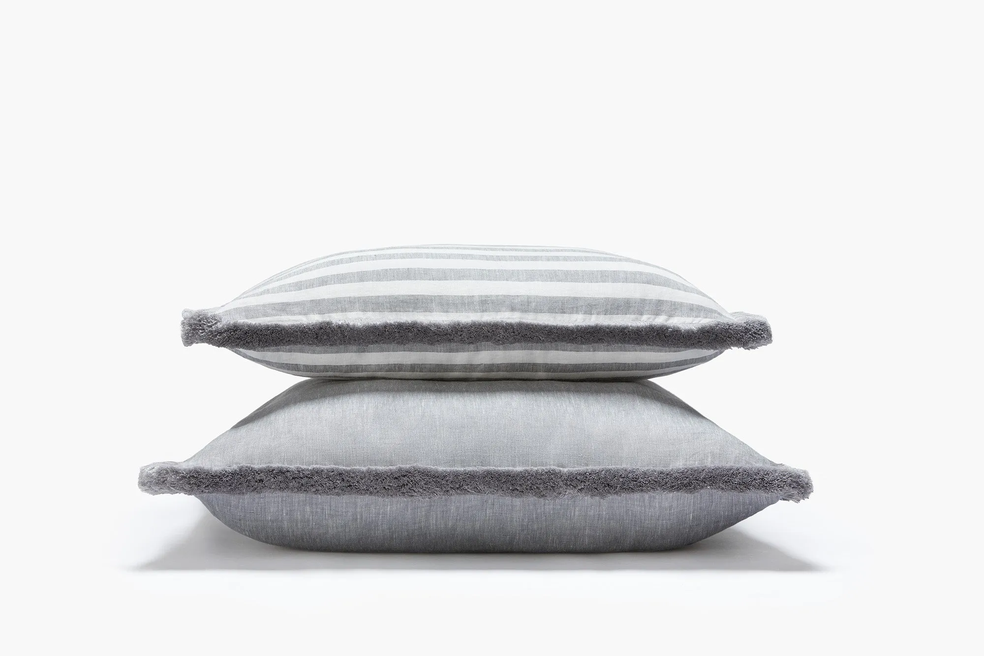 HAPPY LINEN PILLOW | GREY WITH GREY FRINGES SOFT LINEN CUSHION WITH COTTON FRINGES