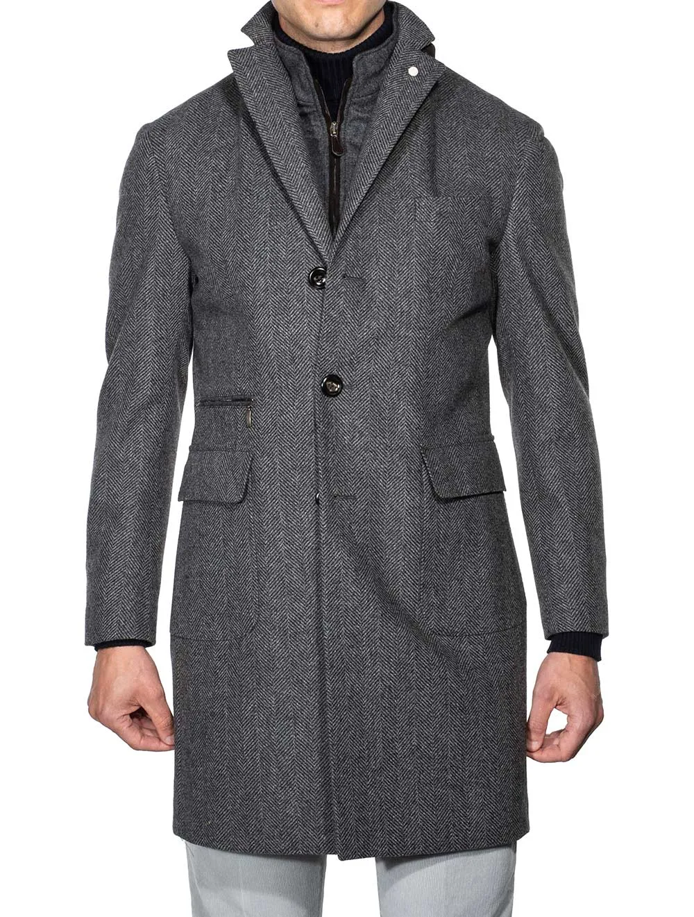 Herringbone Overcoat With Insert Grey
