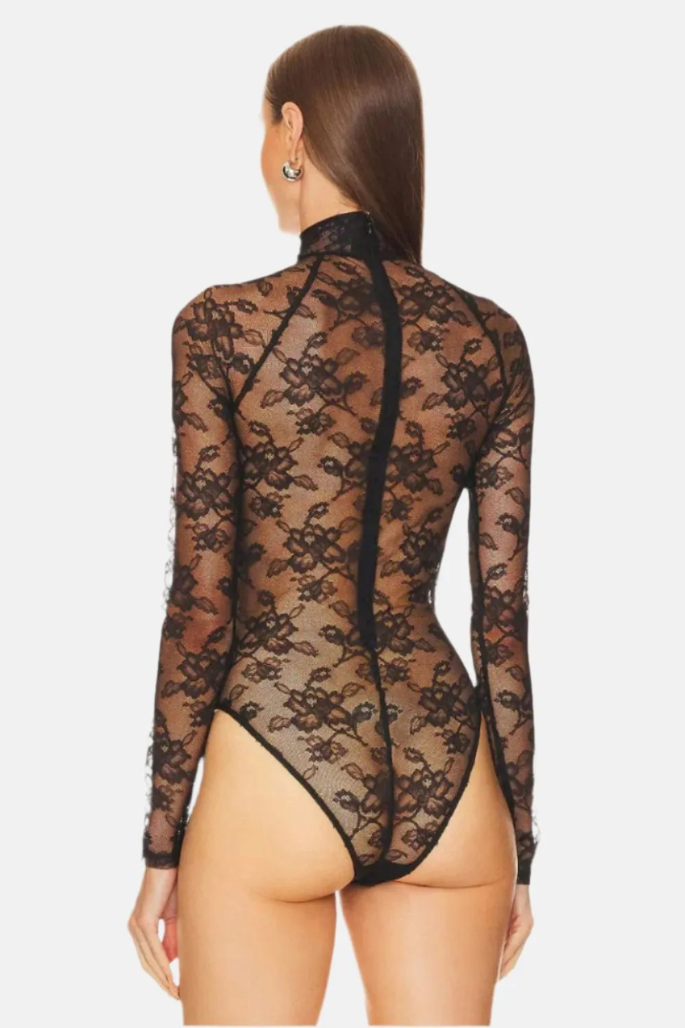 High Neck Lace Bodysuit in Black