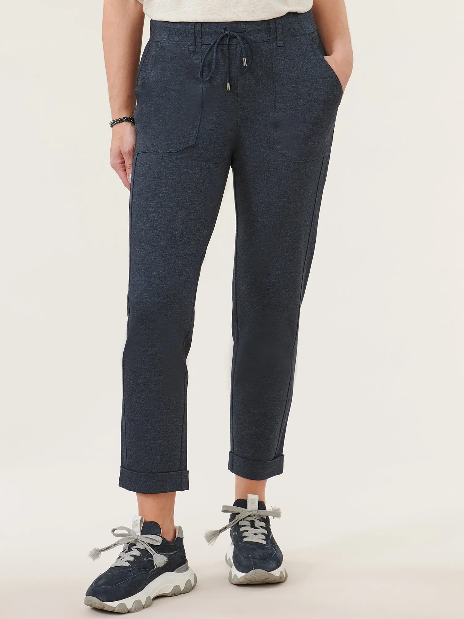 High Rise Patch Pocket Roll Cuff Ponte Utility Pant