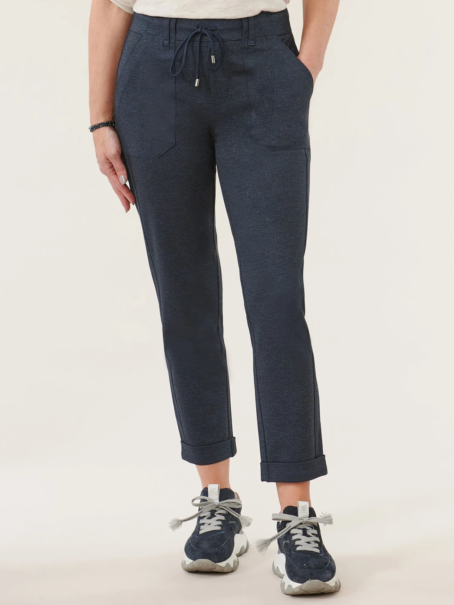 High Rise Patch Pocket Roll Cuff Ponte Utility Pant