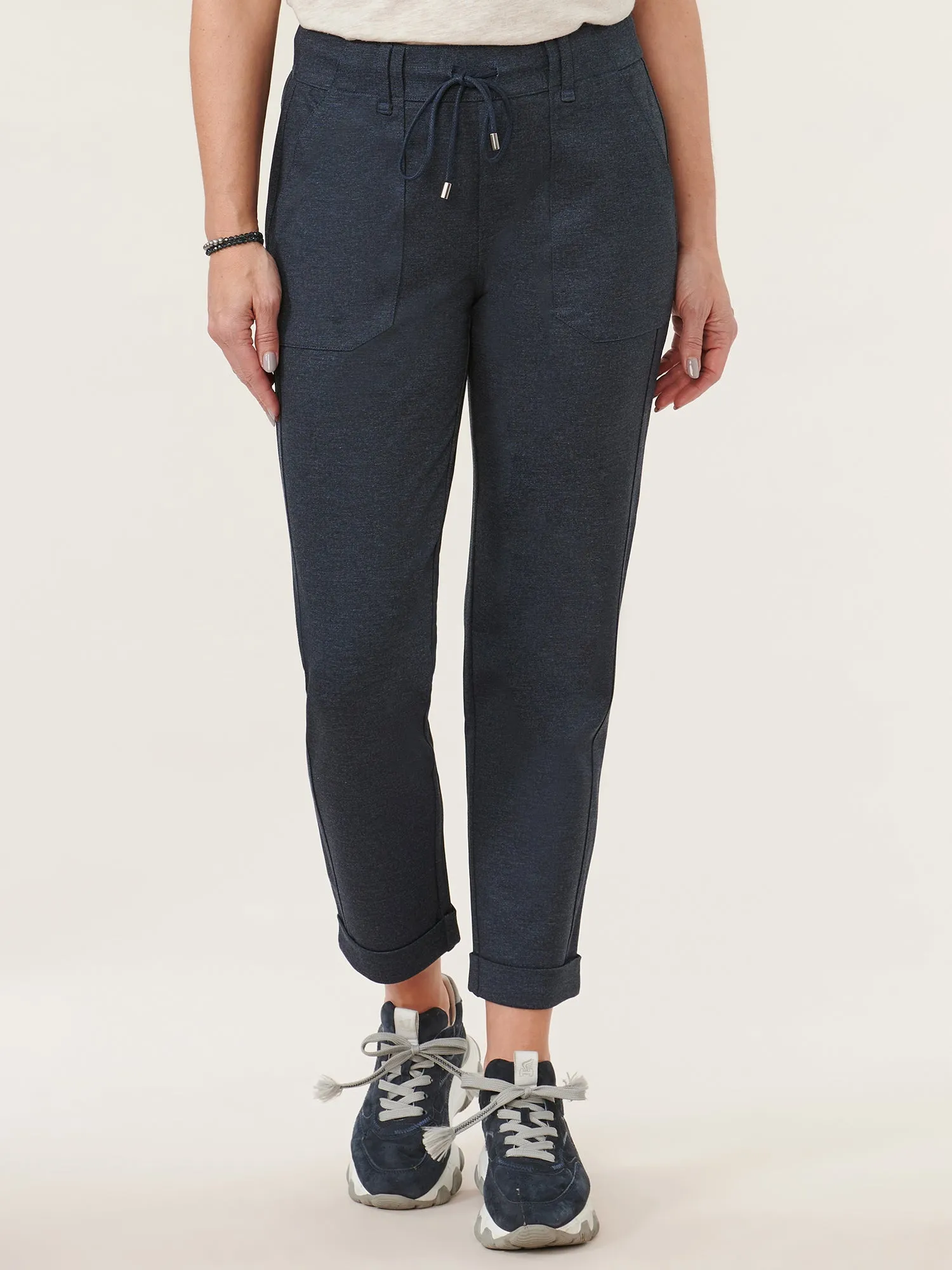High Rise Patch Pocket Roll Cuff Ponte Utility Pant